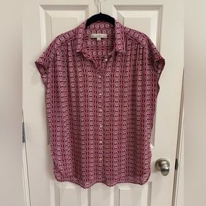 LOFT patterned blouse with cap sleeves in cranberry red color Size-Medium